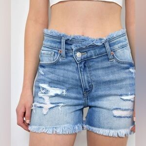 Artemis Vintage Bailey High Rise Crossover Denim Shorts Distressed Women’s XL